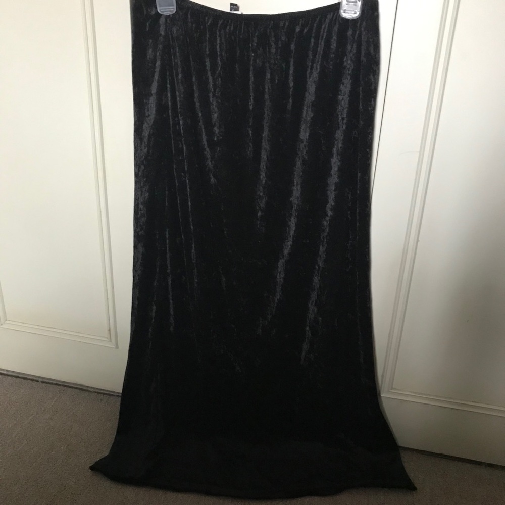 Black velvet knee length skirt